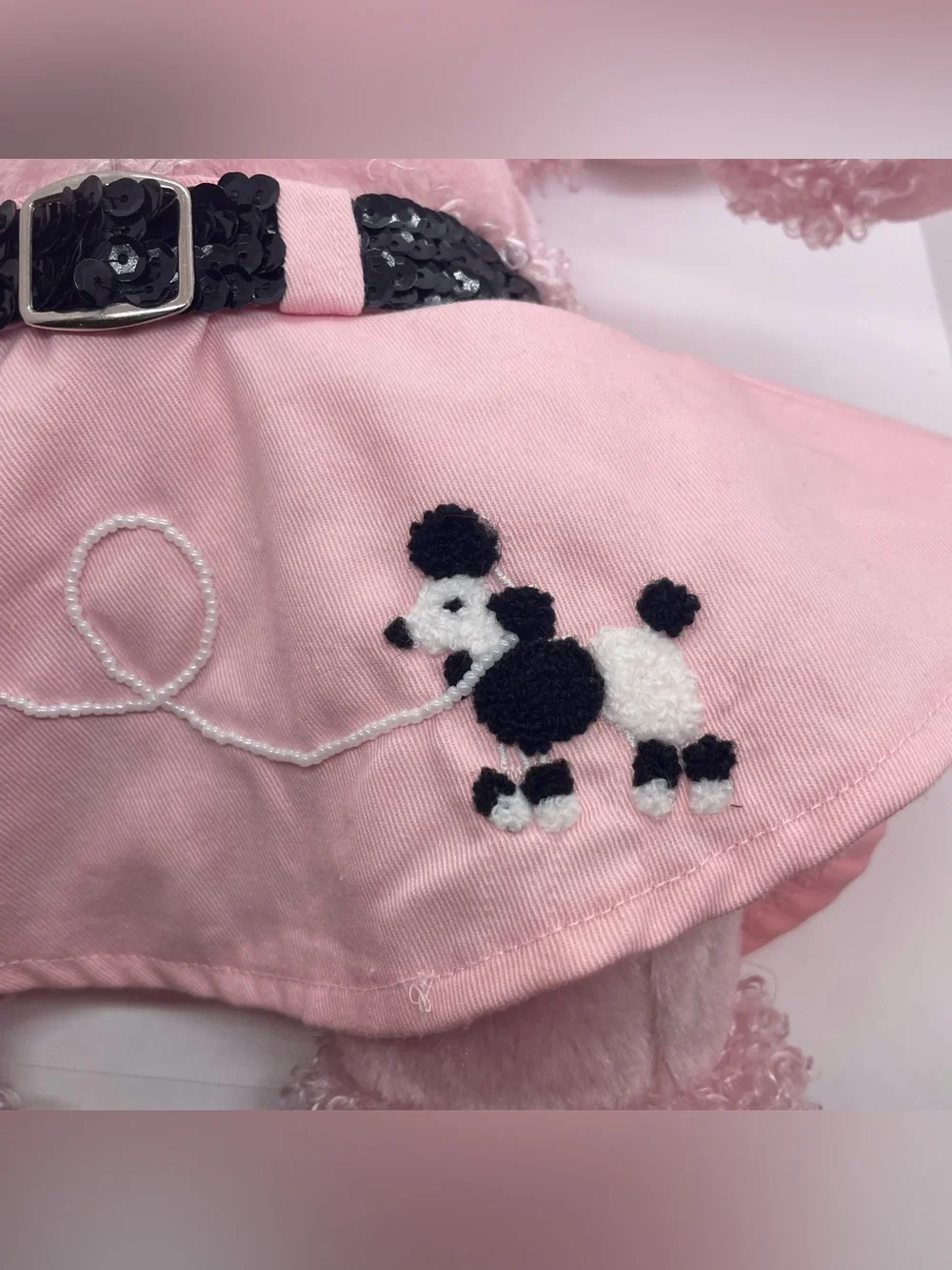 Build A Bear Pink French Poodle Plush Retired 50's Skirt with Hair Accessories